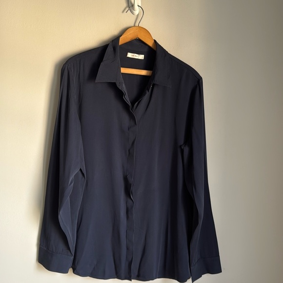 The Row Women's Navy Blue Silk Button Down Blouse top 14 - Picture 2 of 12